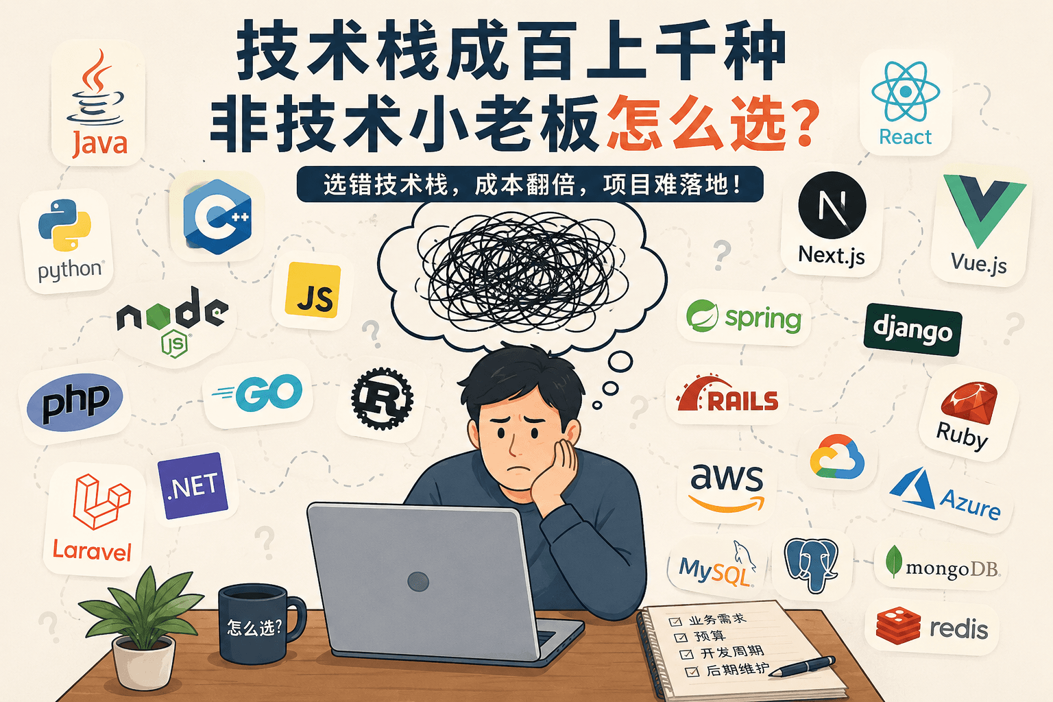 非技术老板怎么选技术栈？Java、Python、Node.js、PHP、Go……真正该关心的不是“哪个最火”