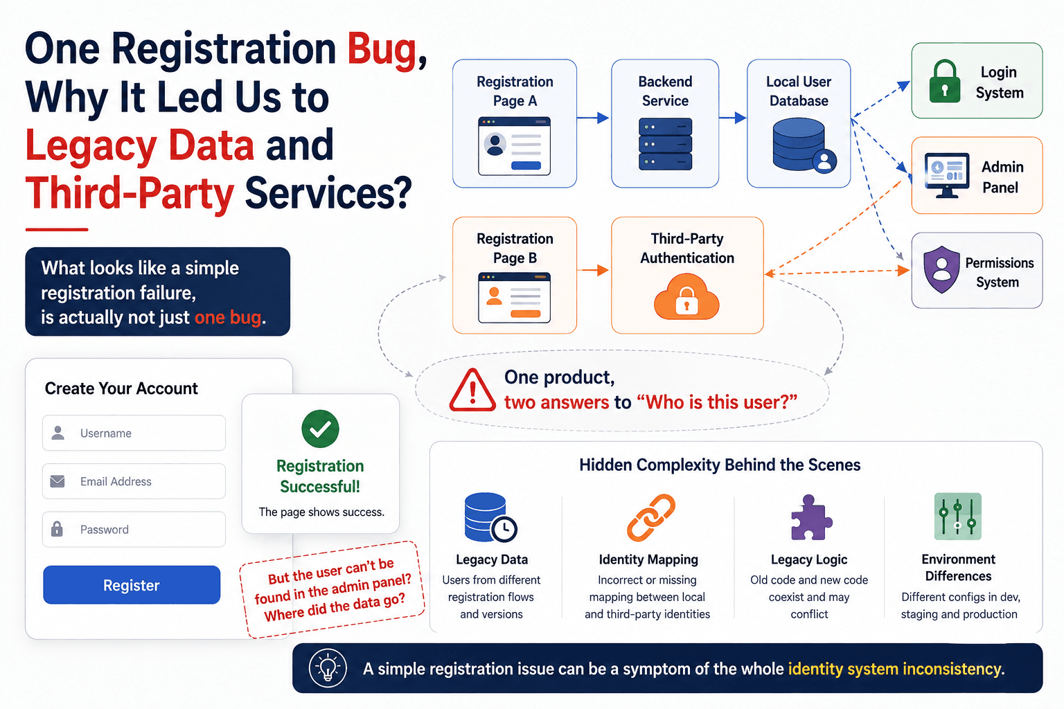 One Registration Bug: Why Did It Lead Us to Legacy Data and Third-Party Services?